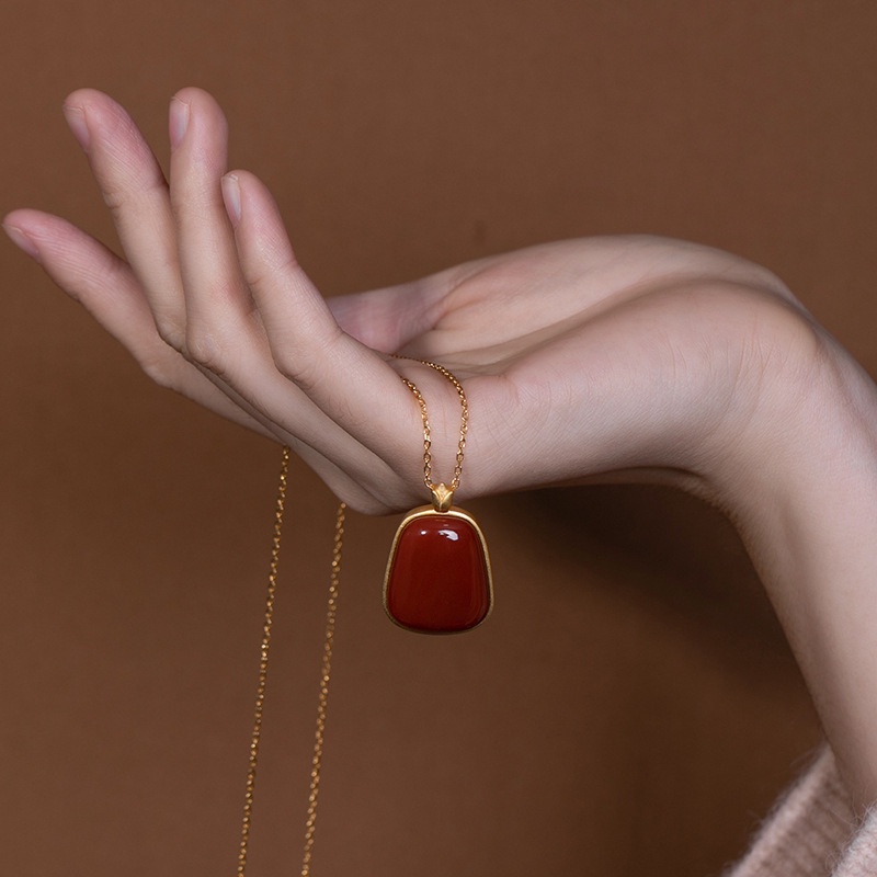 Vòng cổ Mặt Đá Mã Não Đỏ Phong Cách Retro