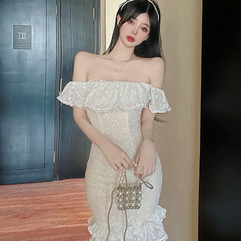 Đầm Ôm Hông Cổ Viền Ren Nhún Bèo Phong Cách Pháp Thời Trang Mùa Hè Mới