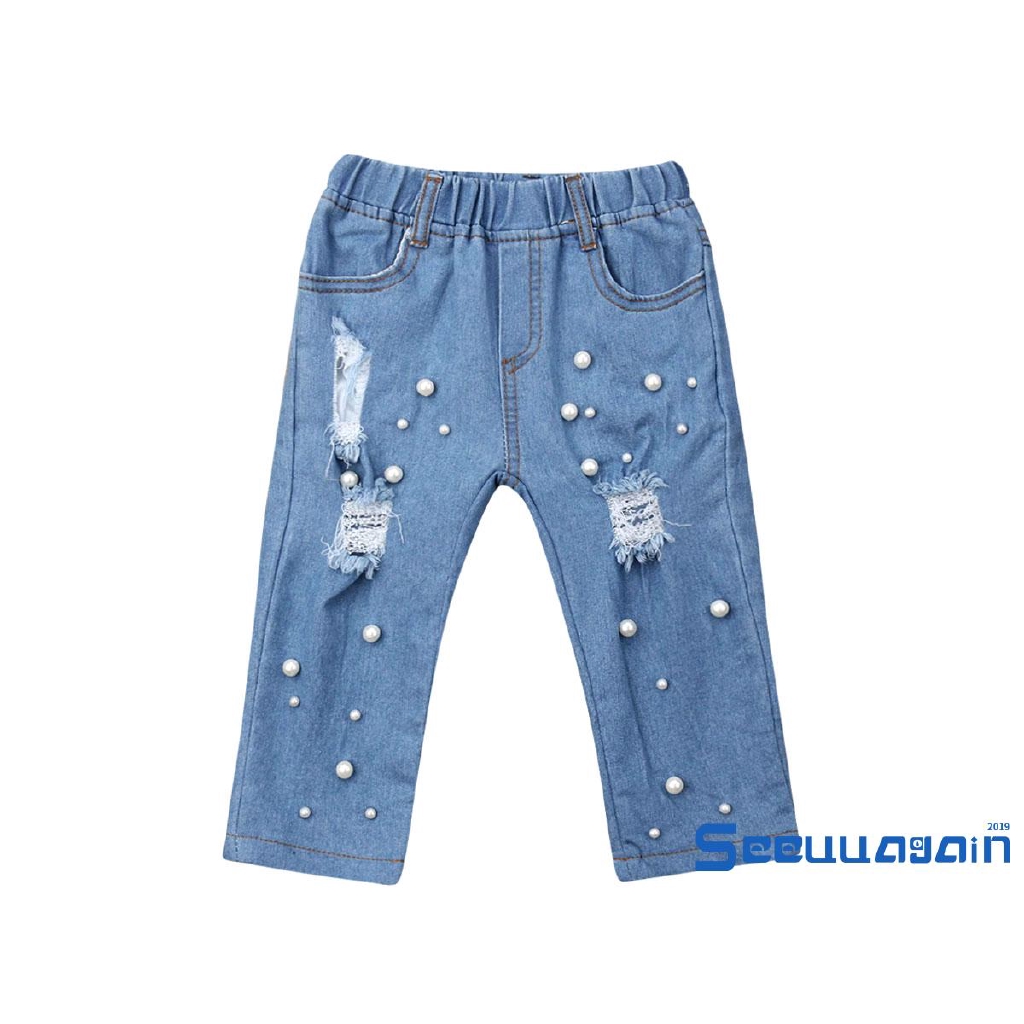 Quần jeans dài phối rách thời trang cho bé gái