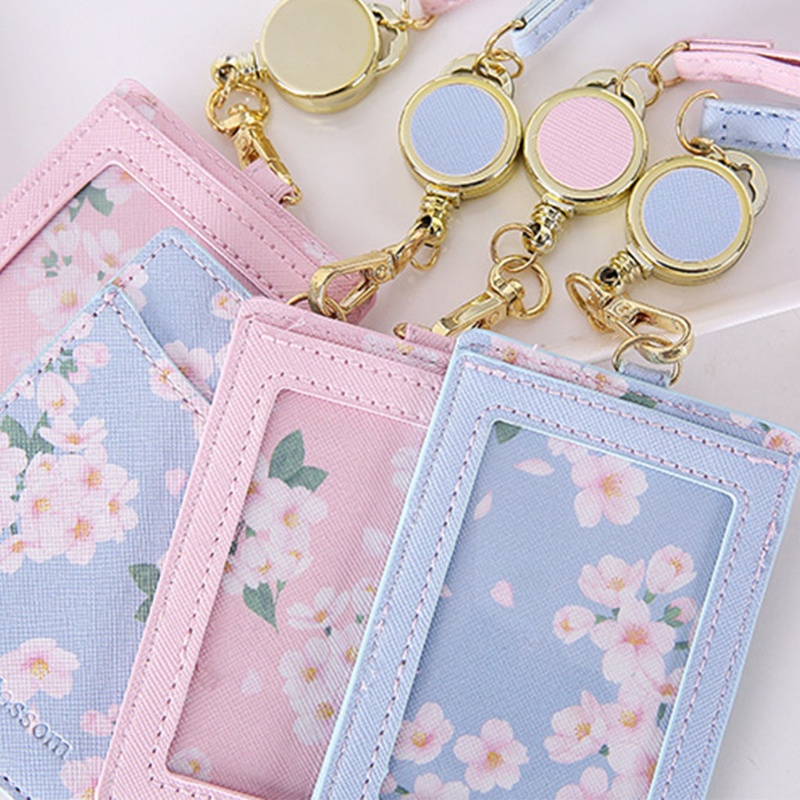Bao Da Đựng Thẻ ID / Thẻ ID Có Dây Đeo Cổ Thiết Kế Thu Gọn Họa Tiết Hoa Dễ Thương