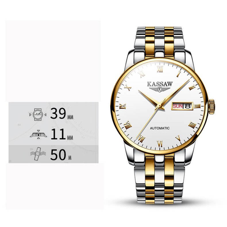 Đồng hồ nam chính hãng KASSAW K853-1 Kính sapphire ,chống xước,Chống nước ,BH 24 tháng,Máy cơ (Automatic) ,dây kim loại