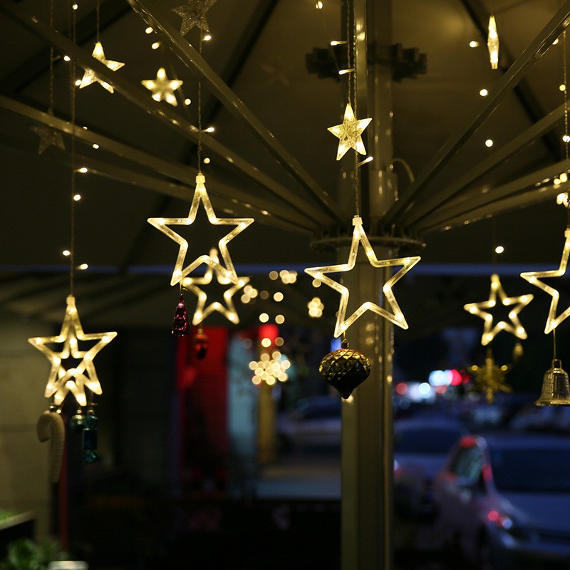 Dây đèn led ngôi sao (hàng chất lượng), rèm đèn ngôi sao chớp nháy trang trí Teddy Bears store