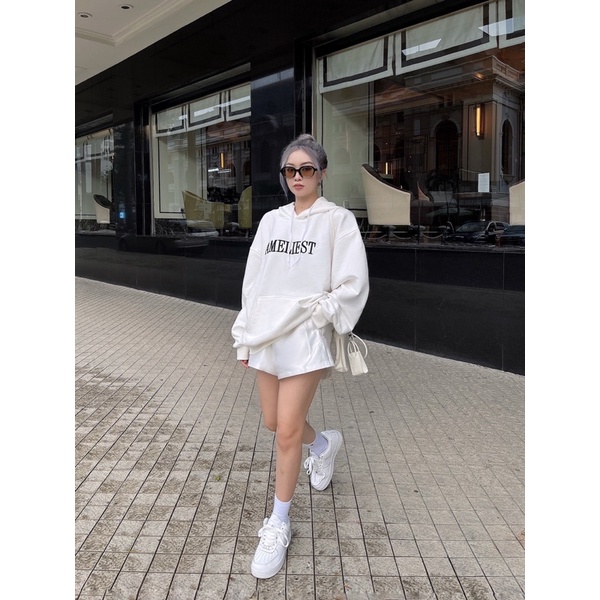 ( TẶNG BAO LÌ XÌ ) Áo Hoodie Nỉ Form Rộng Màu Trắng Thêu Chữ Amelie | BigBuy360 - bigbuy360.vn