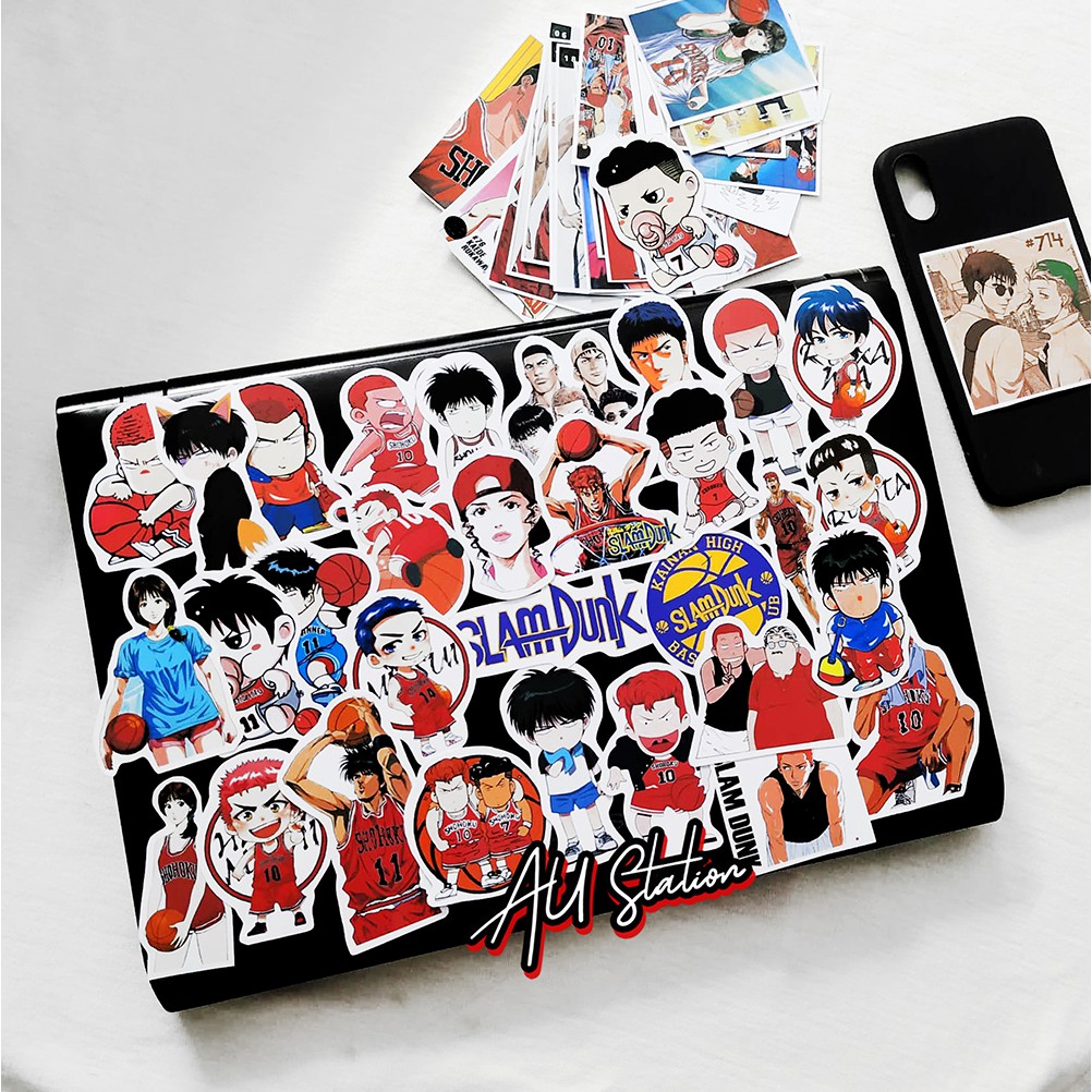 50 hình dán decal Sticker "Cao thủ bóng rổ" SLAMDUNK Nhựa PVC, không thấm nước, dán nón BH, xe, laptop, phone,Vali,..