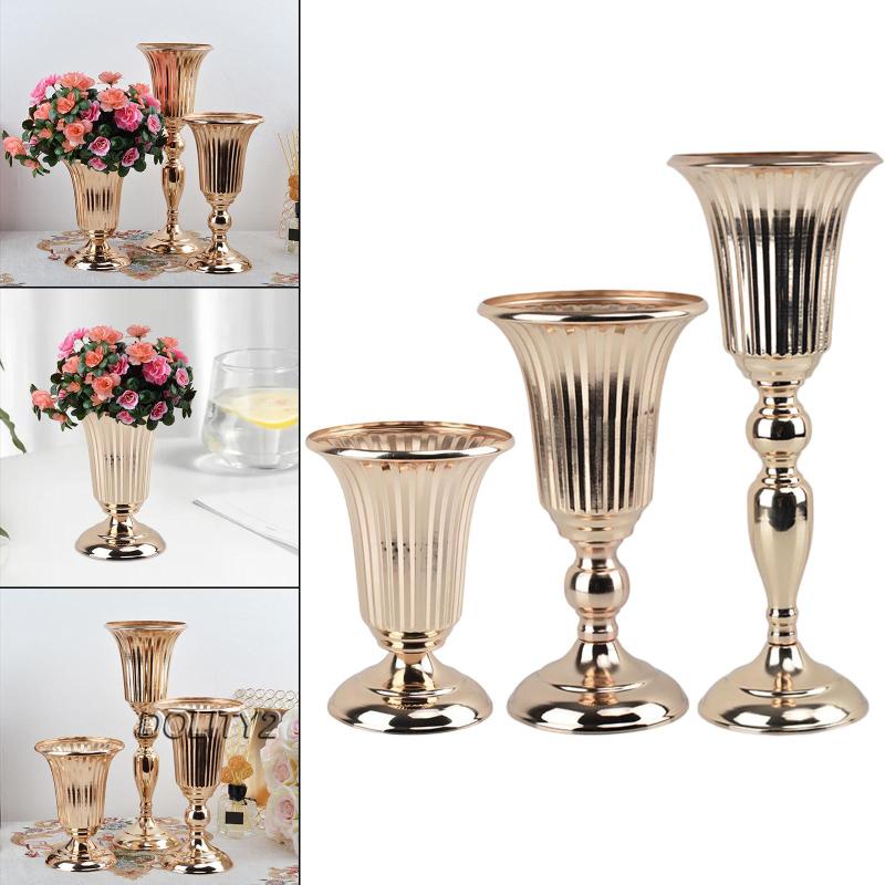 Set 2 Bình Hoa Bằng Sắt Mạ Vàng Dùng Trang Trí Bàn