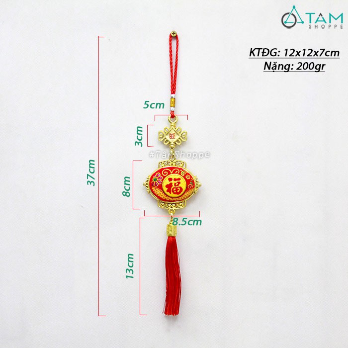 Dây túi thơm nhung đỏ ép nhựa chữ Phúc cát tường D37cm T-DTTHOM-01