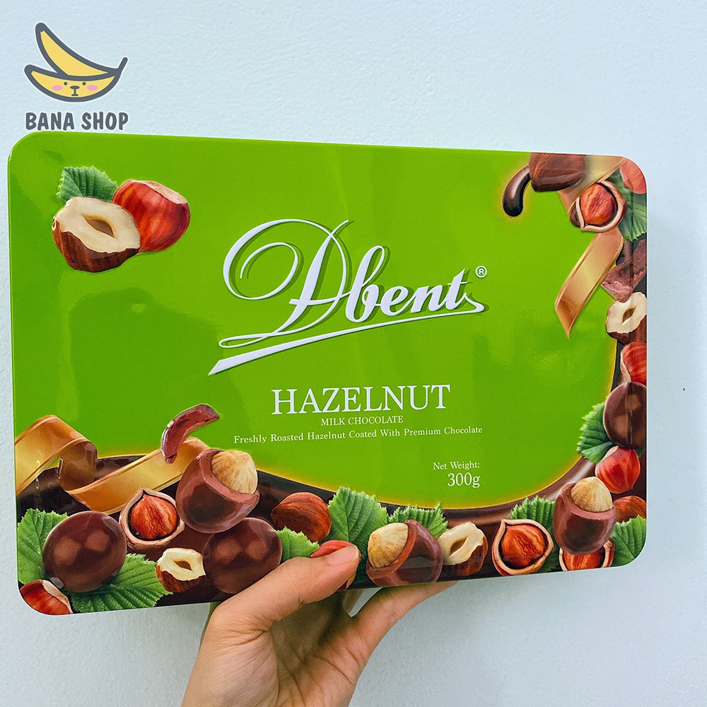 Kẹo socola sữa hạt dẻ/ hạnh nhân/ mix hạt & trái cây - milk chocolate almon/hazelnut/assortment Đbent hộp thiếc 300g