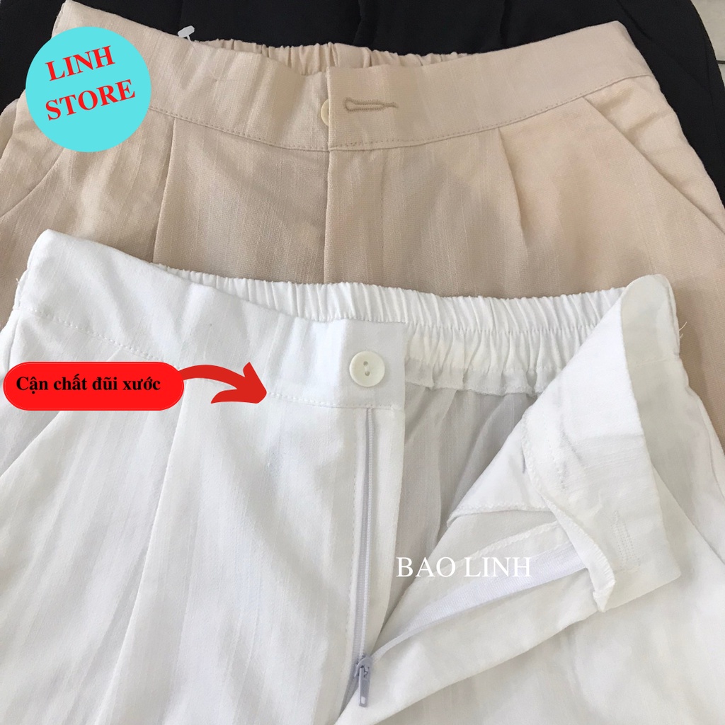 Quần Baggy Trắng LINH Store  Lưng Cao Cạp Chun  Dáng Dài Công Sở  Chất Liệu Đũi Xước Mặc Đi Làm Đi Học