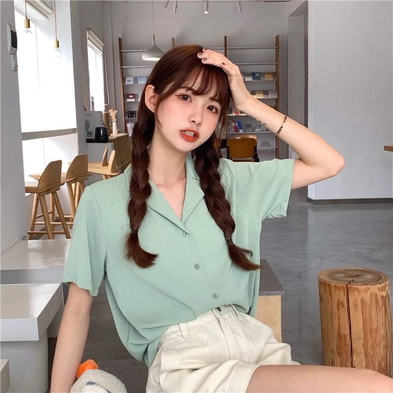 [Ảnh thật/Video/Sẵn]Áo sơmi cổ vest cộc tay Quảng Châu/Áo sơmi cổ vest style Ulzzang