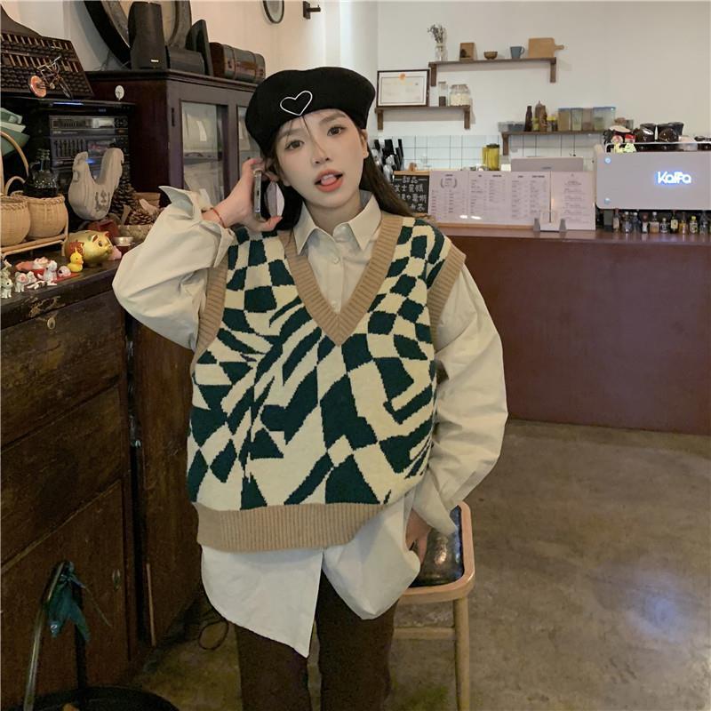 Set Áo Sơ Mi Dài Tay + Áo Khoác Ghi Lê Thời Trang Nữ