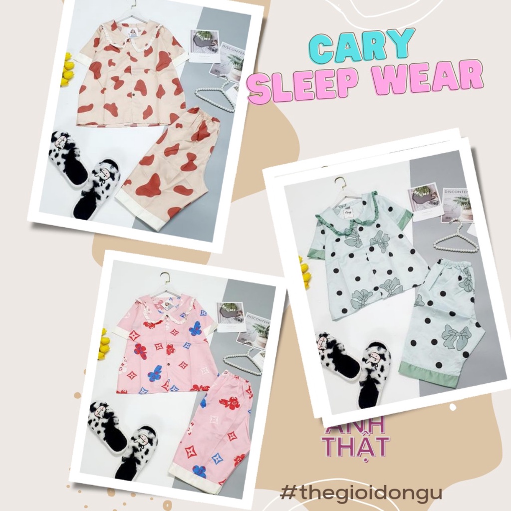 Bộ ngủ pijama cộc tay quần lửng mặc nhà họa tiết hoạt hình dễ thương CARY