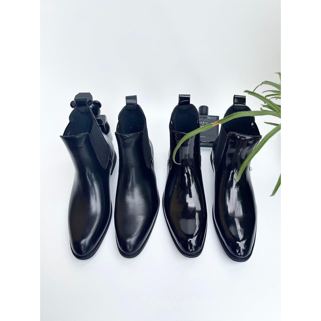 Giày chelsea boots da nam classic đen bóng cổ chun tăng chiều cao ( tặng tất khử mùi )