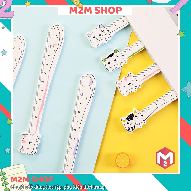 Thước kẻ gỗ học sinh hình mèo cute dễ thương dài 12cm