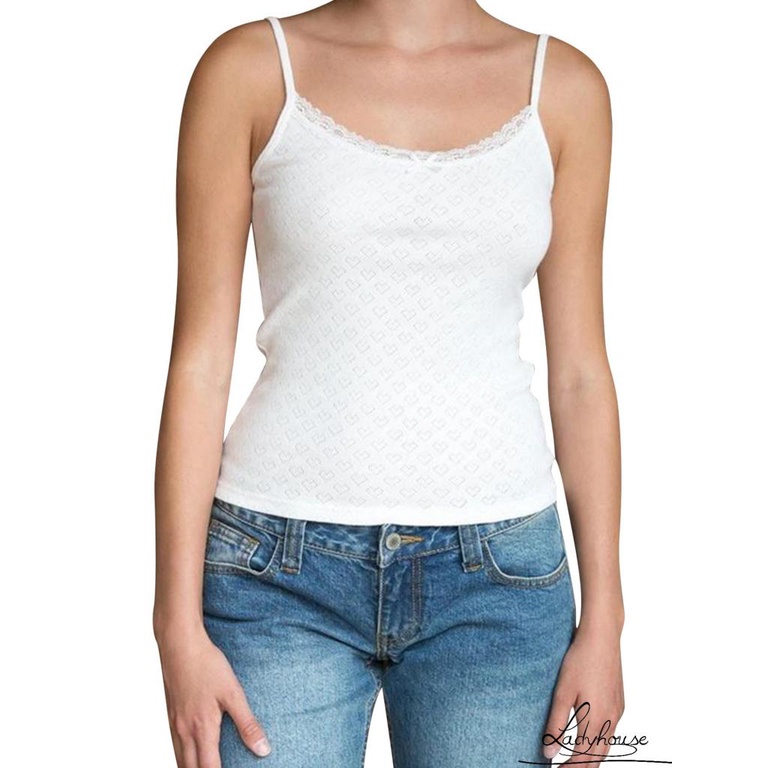 Áo Hai Dây Mỏng Ghép Vải Ren Hình Trái Tim Gợi Cảm Cho Nữ