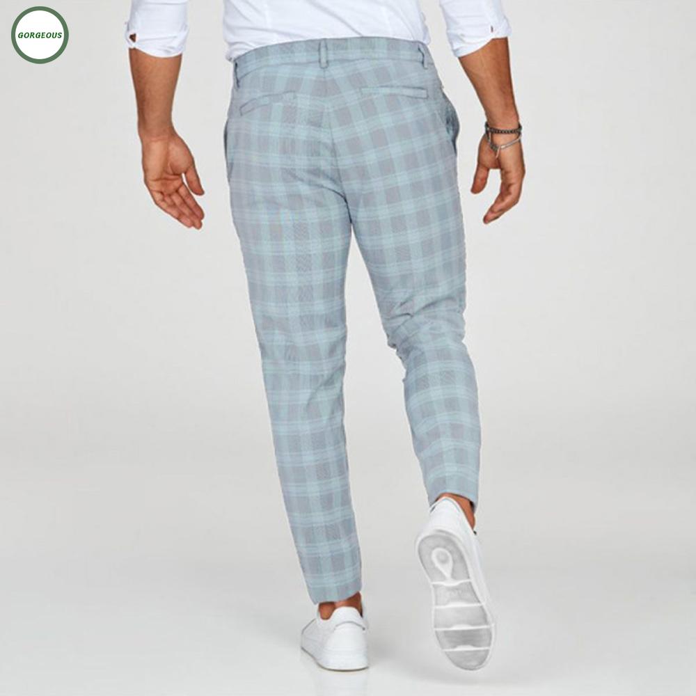 Pants Plaid Long Slim fit Check Plus size Casual Skinny Tracksuit Bottoms