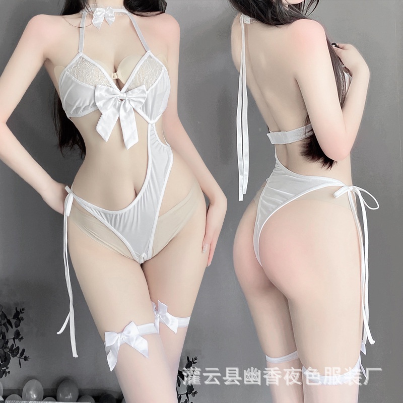 Bộ Đồ Ngủ Phối Ren Hở Đáy Đính Nơ Ngọt Ngào Quyến Rũ Cho Nữ