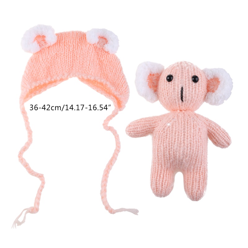 Bộ 2 Mũ Beanie Kèm Gấu Koala Nhồi Bông Dệt Kim Dùng Làm Phụ Kiện Chụp Ảnh Cho Bé Sơ Sinh
