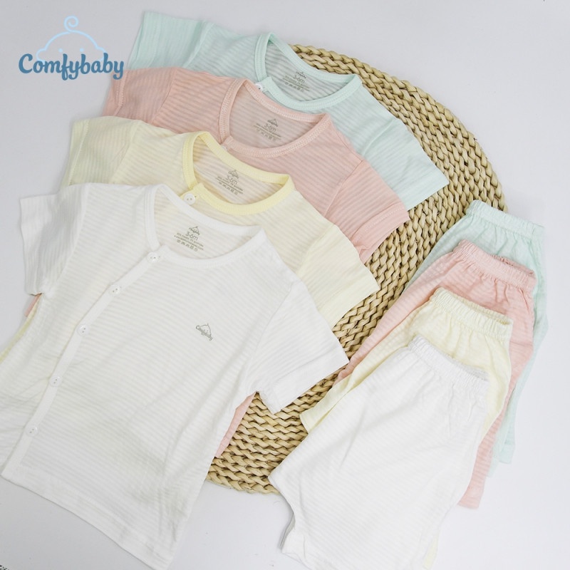 Bộ quần áo mùa hè cho bé chất liệu 100% cotton lụa Comfybaby siêu nhẹ, thoáng mát size 3-12 tháng Mozio store