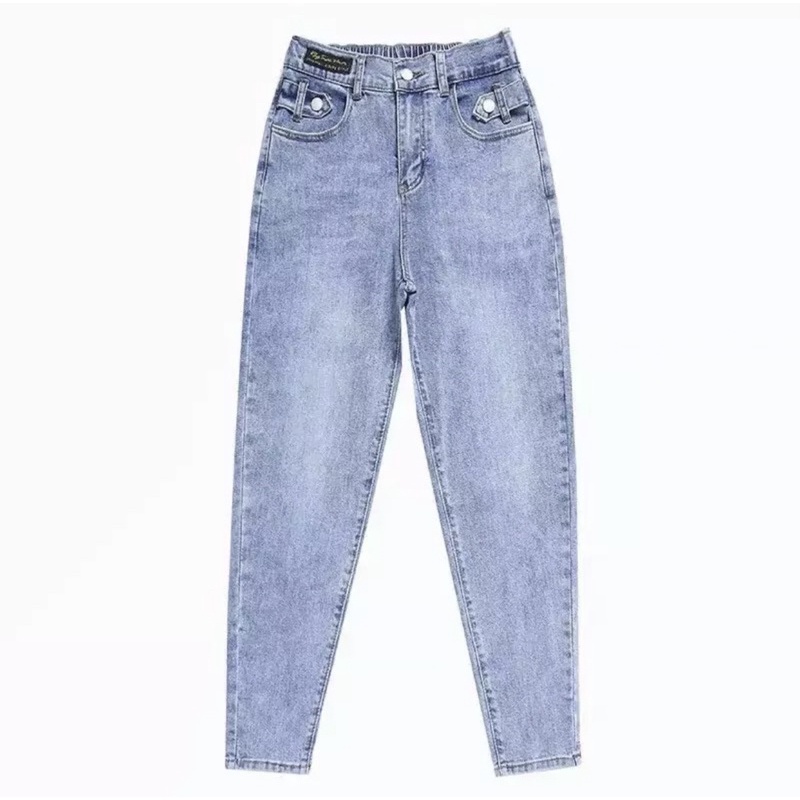 QUẦN BAGGY JEAN NỮ LƯNG CAO MÀU XANH CÓ BO CHUN SIÊU TIỆN LỢI thời trang | BigBuy360 - bigbuy360.vn