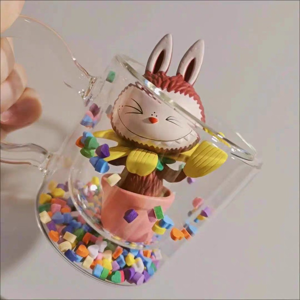 Ly, Cốc Thủy Tinh Hai Lớp Đáy Có Hạt Màu Heart Shaker Sprinkle