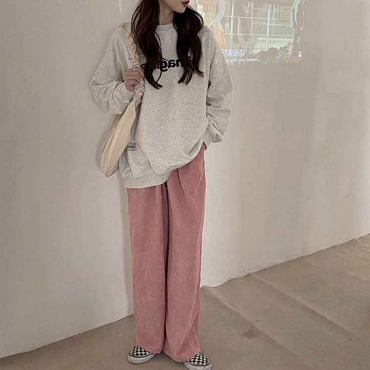 Quần Ống Rộng Nhung Tăm Lưng Cao Dáng Suông, Quần Dáng Dài Nữ Ulzzang Dáng Suông LD001