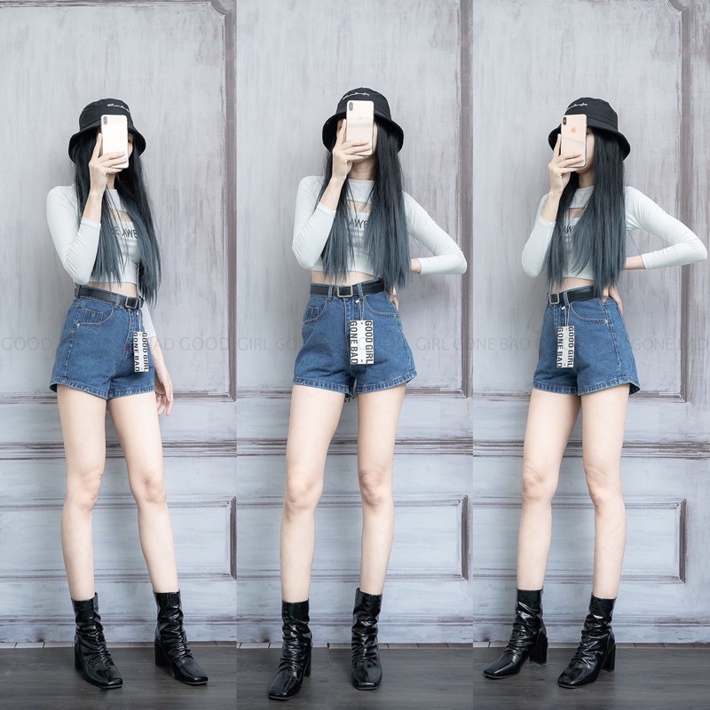 Quần Short Jean Nữ Lai Cuốn Lưng Siêu Cao Tôn Dáng Phong Cách Trẻ Trung, Năng Động Ulzzang
