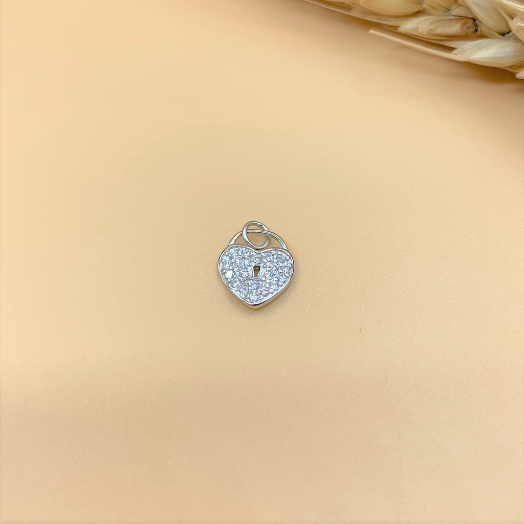 Charm móc treo ổ khóa trái tim đính đá - Charm Bạc 925 - Mã CA635