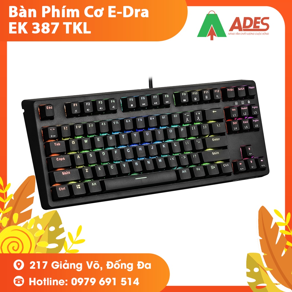 Bàn Phím GAMING HOT EDRA EK387 New Version, Switch HUANO, LED Rainbow - CHÍNH HÃNG - Bảo Hành 2 Năm