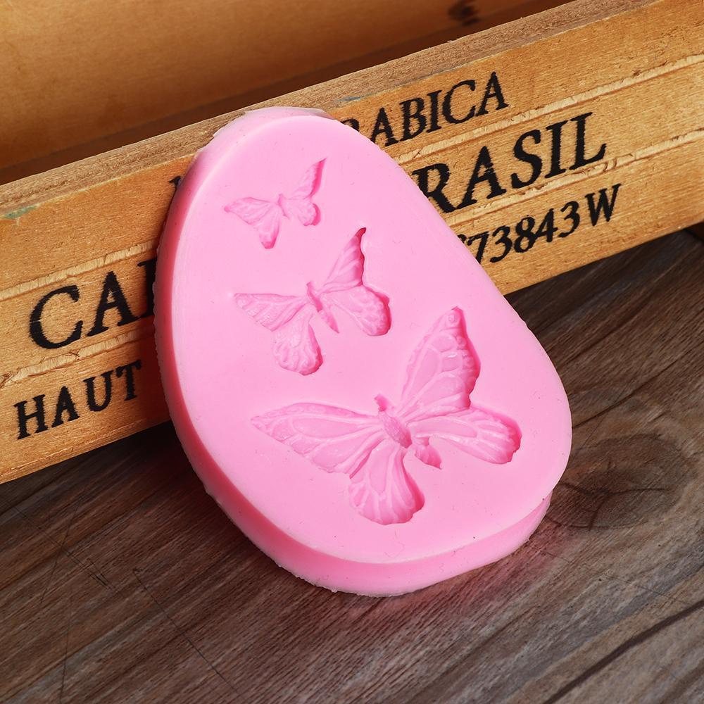 KUNHEV Khuôn Silicone 3 Lỗ Tạo Hình Bướm Trang Trí Bánh