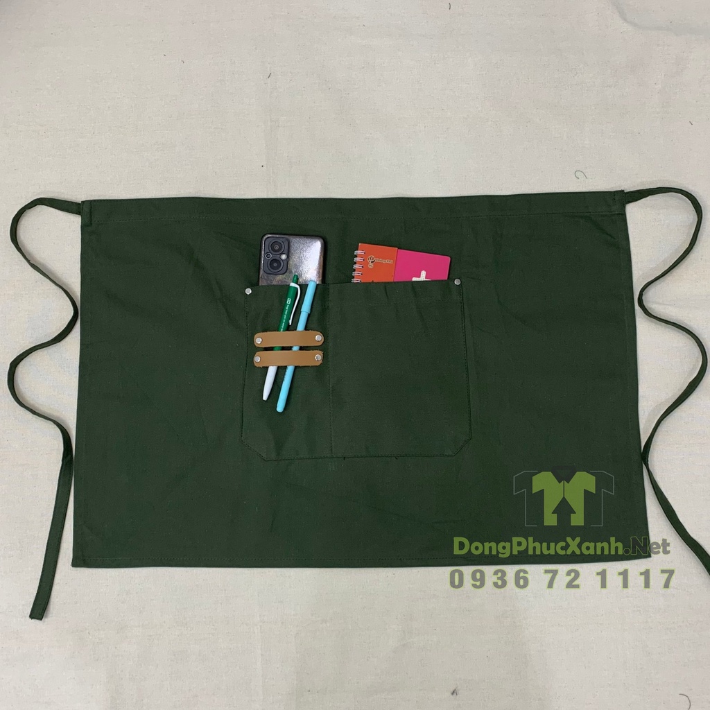 Tạp dề ngắn Cao Cấp Kích thước 64cm x 42cm có túi đựng 2 ngăn + nhét viết phối da đẹp
