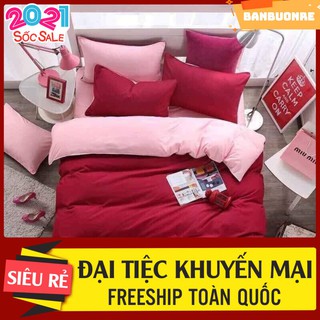 Sale Lỗ Bộ Chăn Ga 2 Vỏ Gối Nằm Poly Cotton Nhập màu đỏ