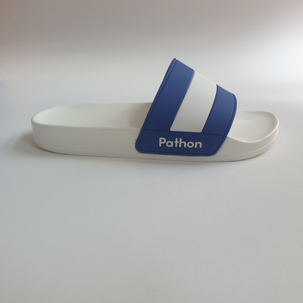 Dép nam nữ quai ngang slipper Pathon quai PVC và đế PU trắng quai sọc trắng xanh lớn SD37