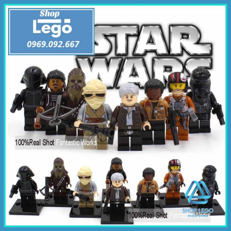 Xếp hình mô hình Star Wars Rey - Poe Dameron - Tasu Leech - Chewbacca - Han Solo - Finn Minifigures Xinh X0104