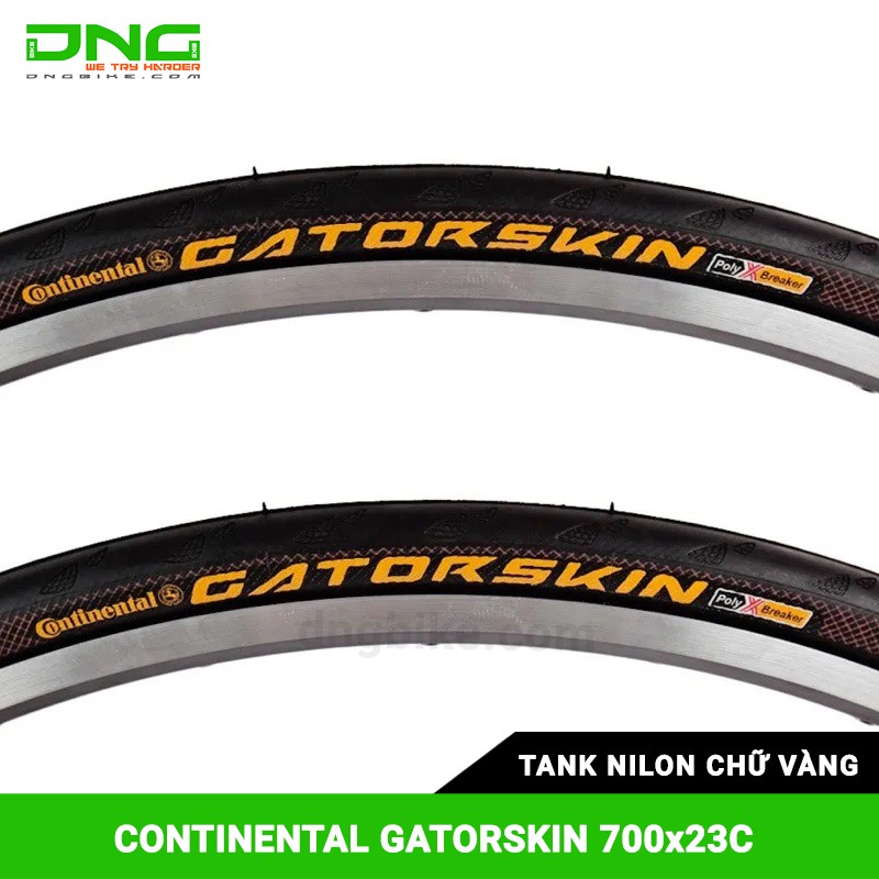 Lốp xe đạp CONTINENTAL GATORSKIN 700x23/25c Tank nilon chữ vàng
