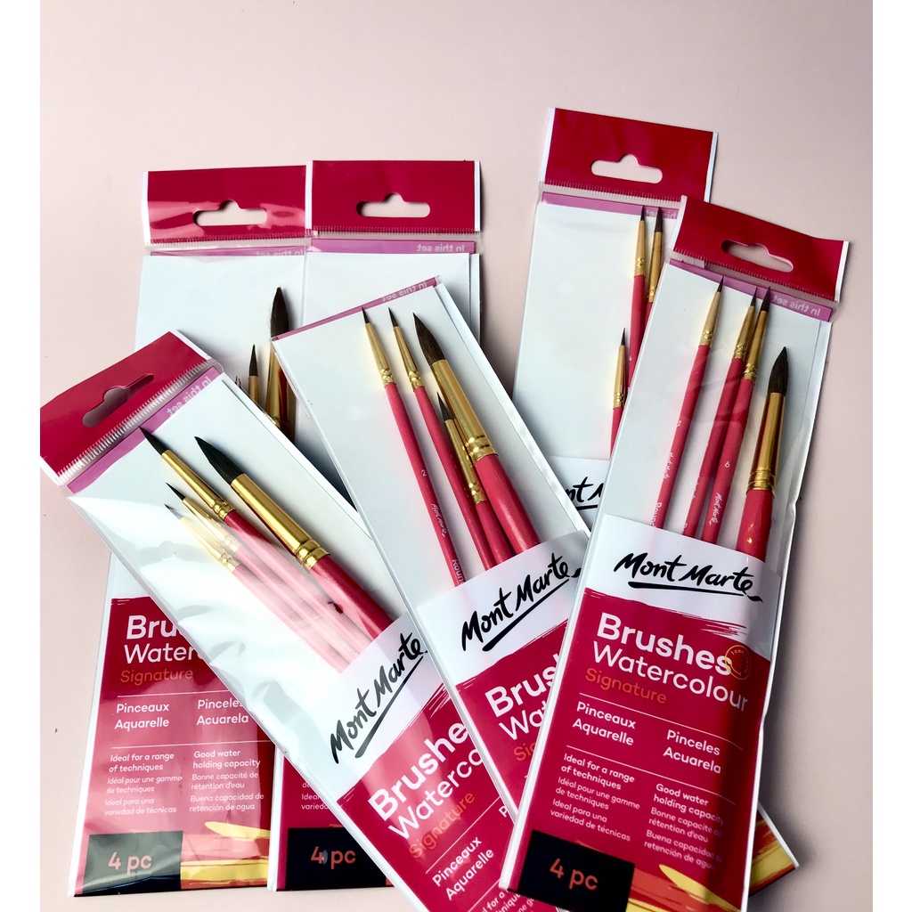 Bộ 4 Cọ Vẽ Màu Nước Mont Marte (Mẫu mới) - Brushes Watercolour 4pce
