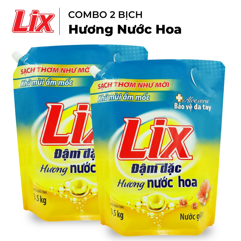 Combo 2 Túi Nước giặt Lix Đậm Đặc Hương Nước Hoa 3.5Kg - Tẩy Sạch Cực Mạnh Vết Bẩn