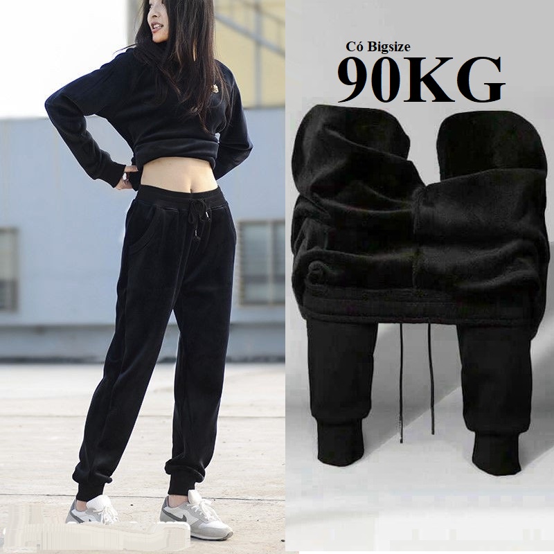 Quần Jogger LÔNG Nữ, Có siêu bigsize 90KG, Vải nỉ lông chất lượng cao Dày đẹp ấm áp, Dáng thể thao,