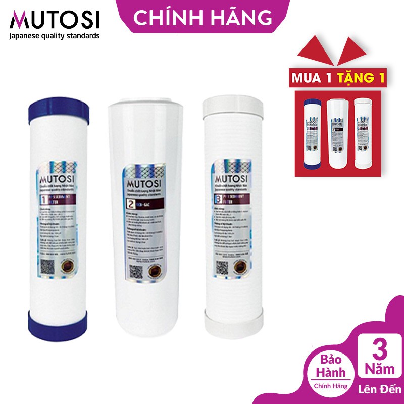 [Mã ELHA22 giảm 5% đơn 300K] Bộ 3 lõi máy lọc nước số 1-2-3 cho mọi máy lọc nước RO MUTOSI chính hãng
