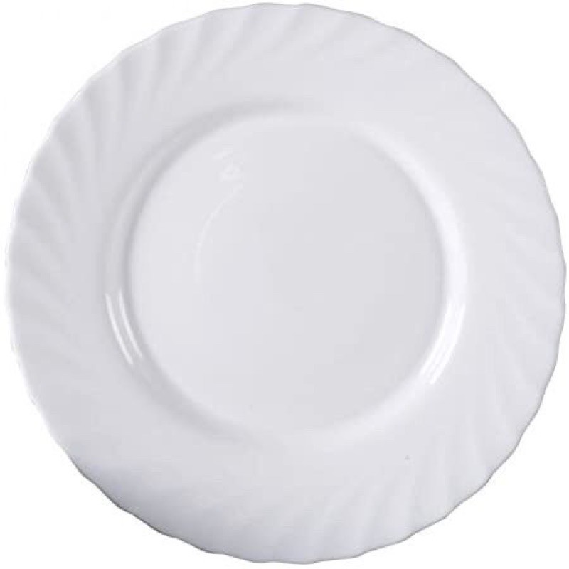 Dĩa Sứ Thủy Tinh Pastel Lượn Sóng 23cm - Họa Tiết Nổi Trắng Trơn - Tráng Men Cao Cấp