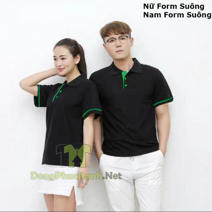 Áo Thun Cá Sấu Đen Viền Xanh Nam Nữ Trơn - Áo Đồng Phục Nhân Viên Cao Cấp 😍