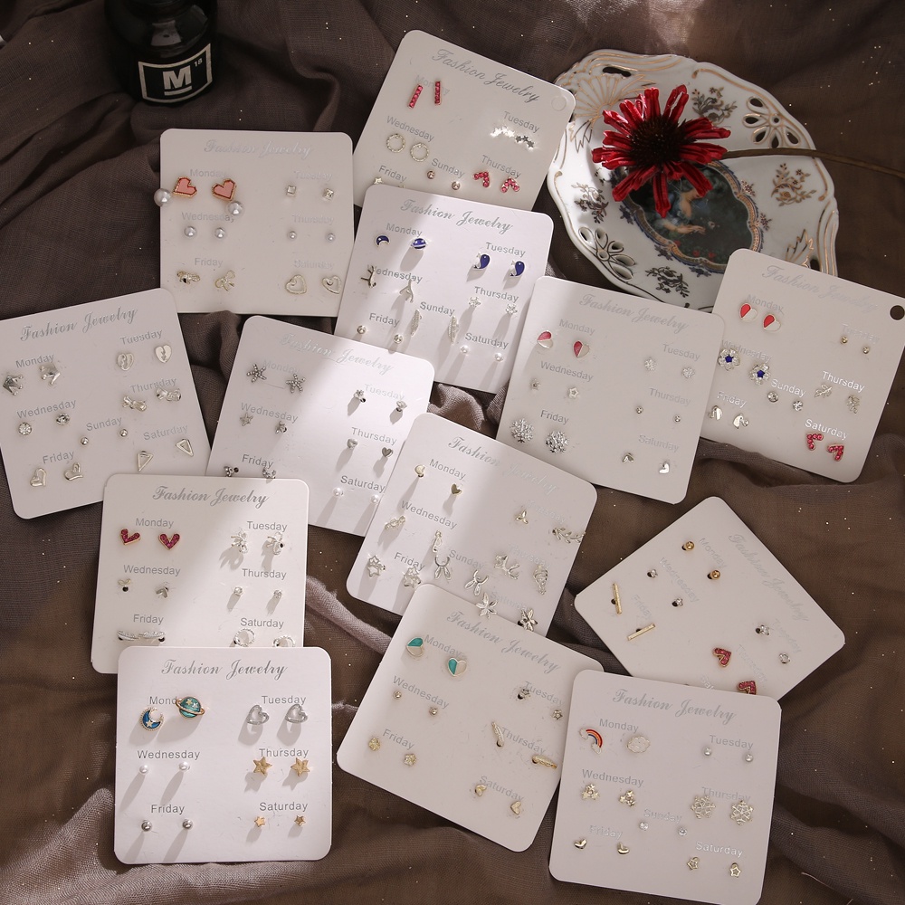 Bộ 6-7 đôi bông tai nữ mạ bạc 925 phong cách Hàn Quốc 2021