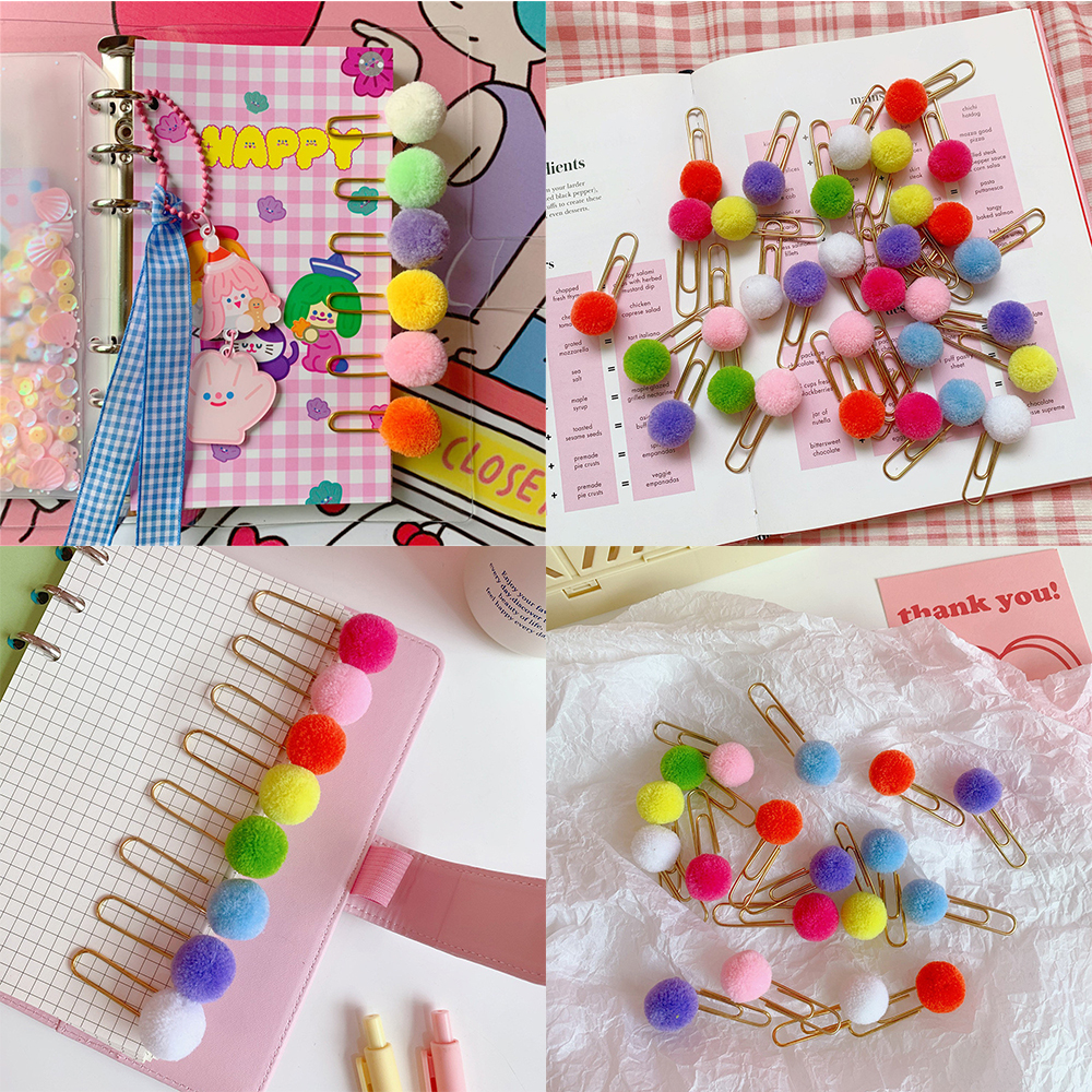 Kẹp đánh dấu trang sách đính bóng pompom sử dụng ở văn phòng/ thích hợp học sinh nhiều màu sắc