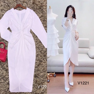 Váy sơ mi trắng xoắn eo V1221 - DVC thời trang thiết kế cao cấp (Kèm ảnh trải sàn do shop tự chụp)
