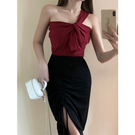 Áo Hai Dây Dáng Ngắn Màu Đỏ Rượu Gợi Cảm Thời Trang Mùa Hè wd2521 | BigBuy360 - bigbuy360.vn