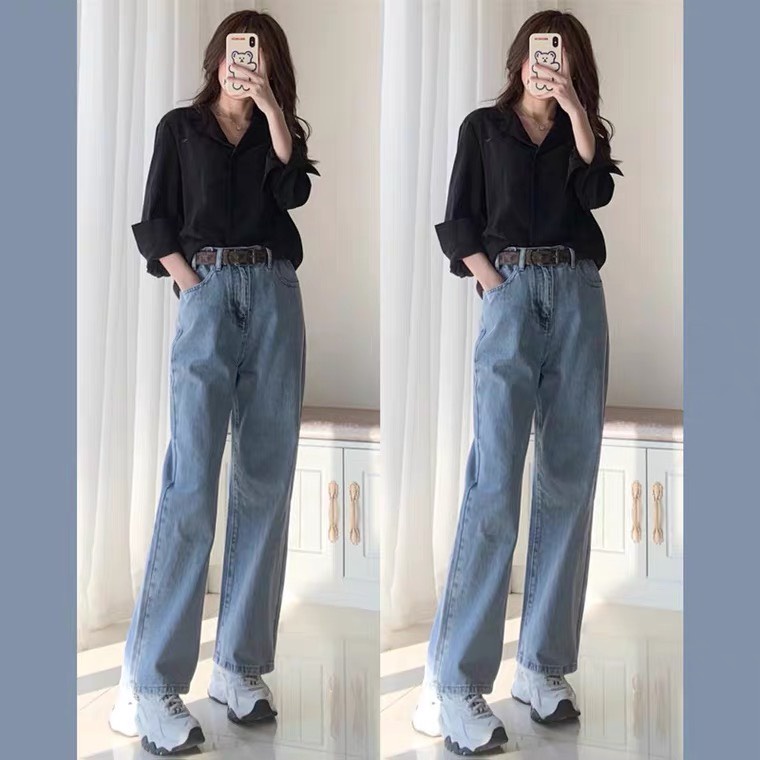 Quần Bò ống rộng Hiyou, chất jean nhập quảng châu, màu sáng nhạt huyền thoại nhé, Có BigSize