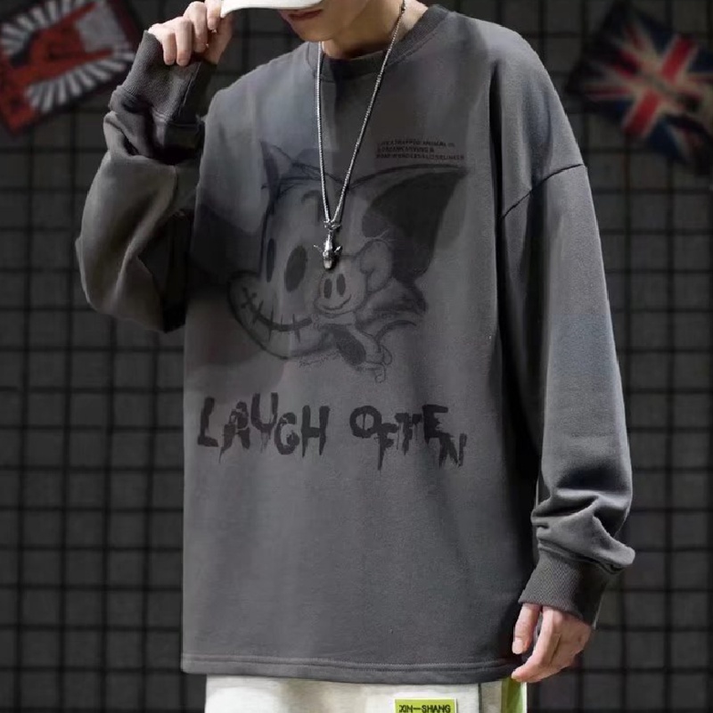 Áo nỉ tay dài cổ tròn in hình hoạt hình phong cách Nhật Bản dành cho nam size M-5XL