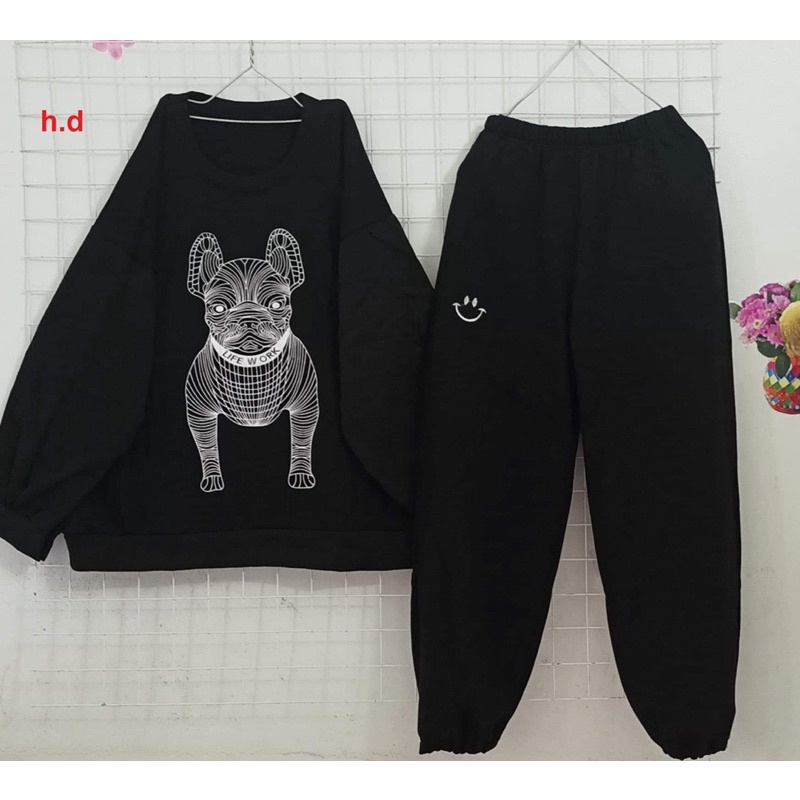 Sét Bộ thu đông Cún Bảy Màu Nam Nữ Ulzzang tay bồng kèm quần Bom Chun ốngSet Thu Đông sweater dài tayĐồ mặc nhà ngủ