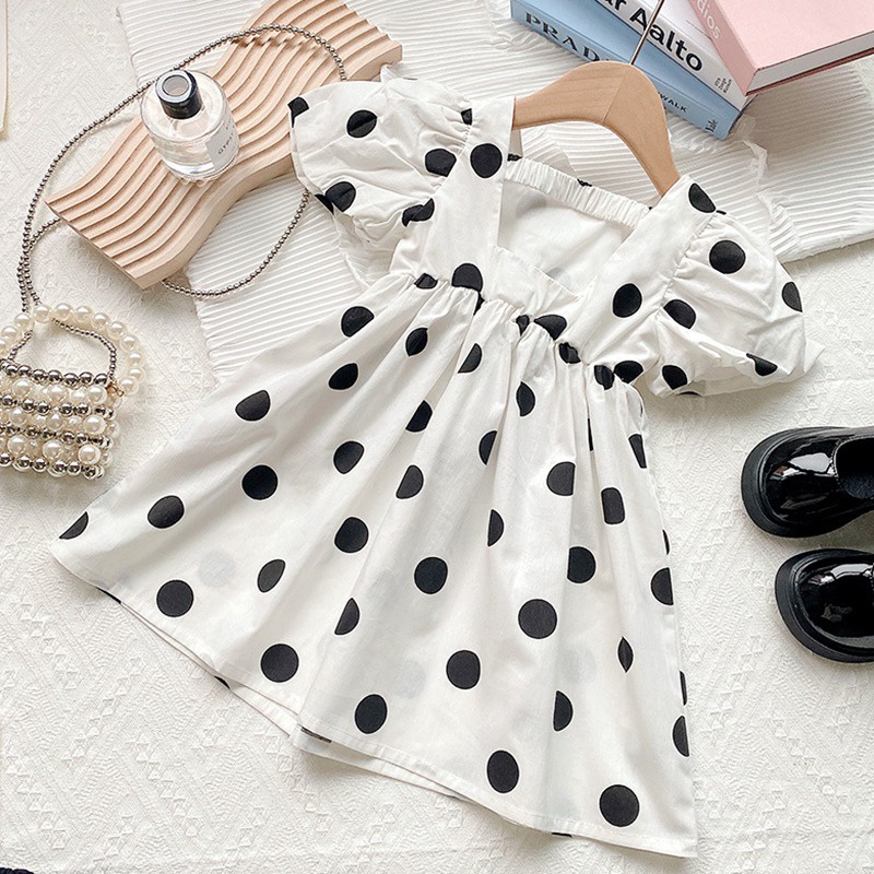 Đầm Công Chúa Tay Phồng Họa Tiết Chấm Bi Thời Trang Mùa Hè Cho Bé Gái Se7en
