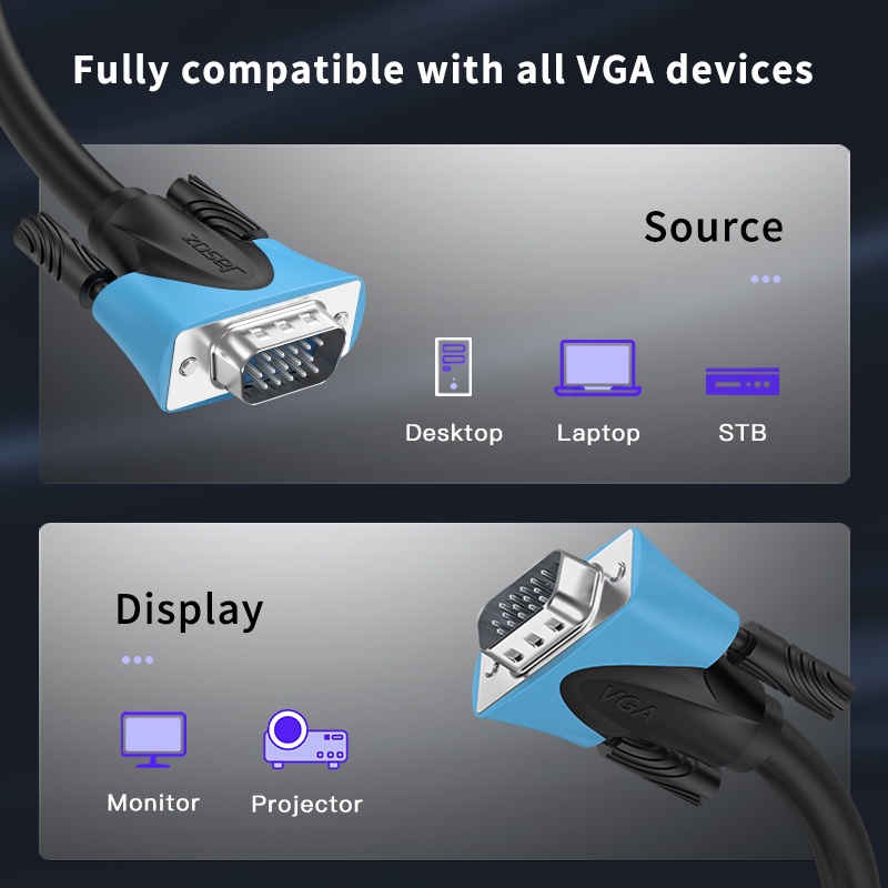 Cáp VGA (3+6) HD 1080P JASOZ C101 mạ vàng 2 đầu - Hàng chính hãng – Bảo hành 18 tháng