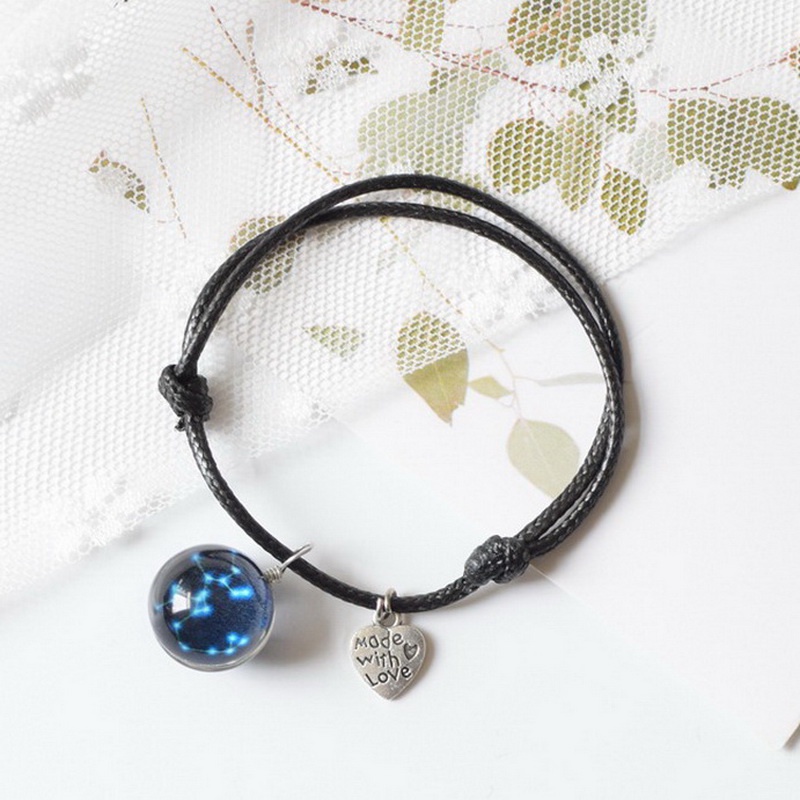 Vòng tay RINHOO dây bện thủ công in chữ love 12 cung hoàng đạo kiểu dáng thời trang có thể điều chỉnh tùy chọn
